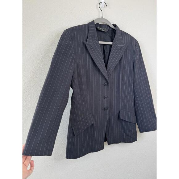 Norma‎ Kamali Women’s Blazer Jacket Gray Pinstripe Sz 14 Career Work Designer